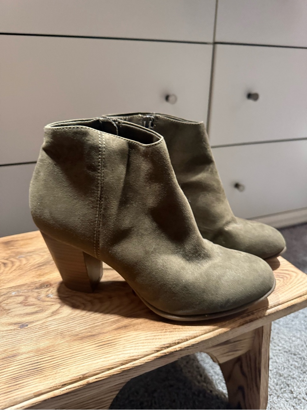 Old Navy Olive Green Suede Ankle Booties